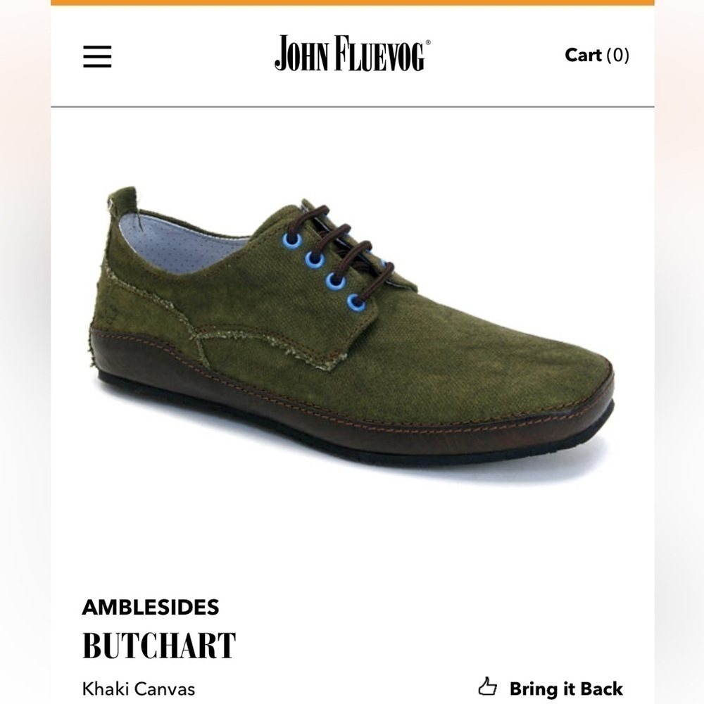 John Fluevog AMBLESIDES BUTCHART Khaki Canvas shoes size 7